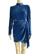 REFORMATION blue velvet wrap long sleeve mini party occasion dress UK 8 US 4 EUC