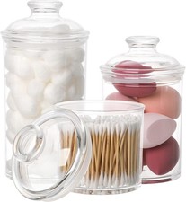 Set of 3 Acrylic Apothecary Jars Vanity Organizer Canister W/ Airtight Lids