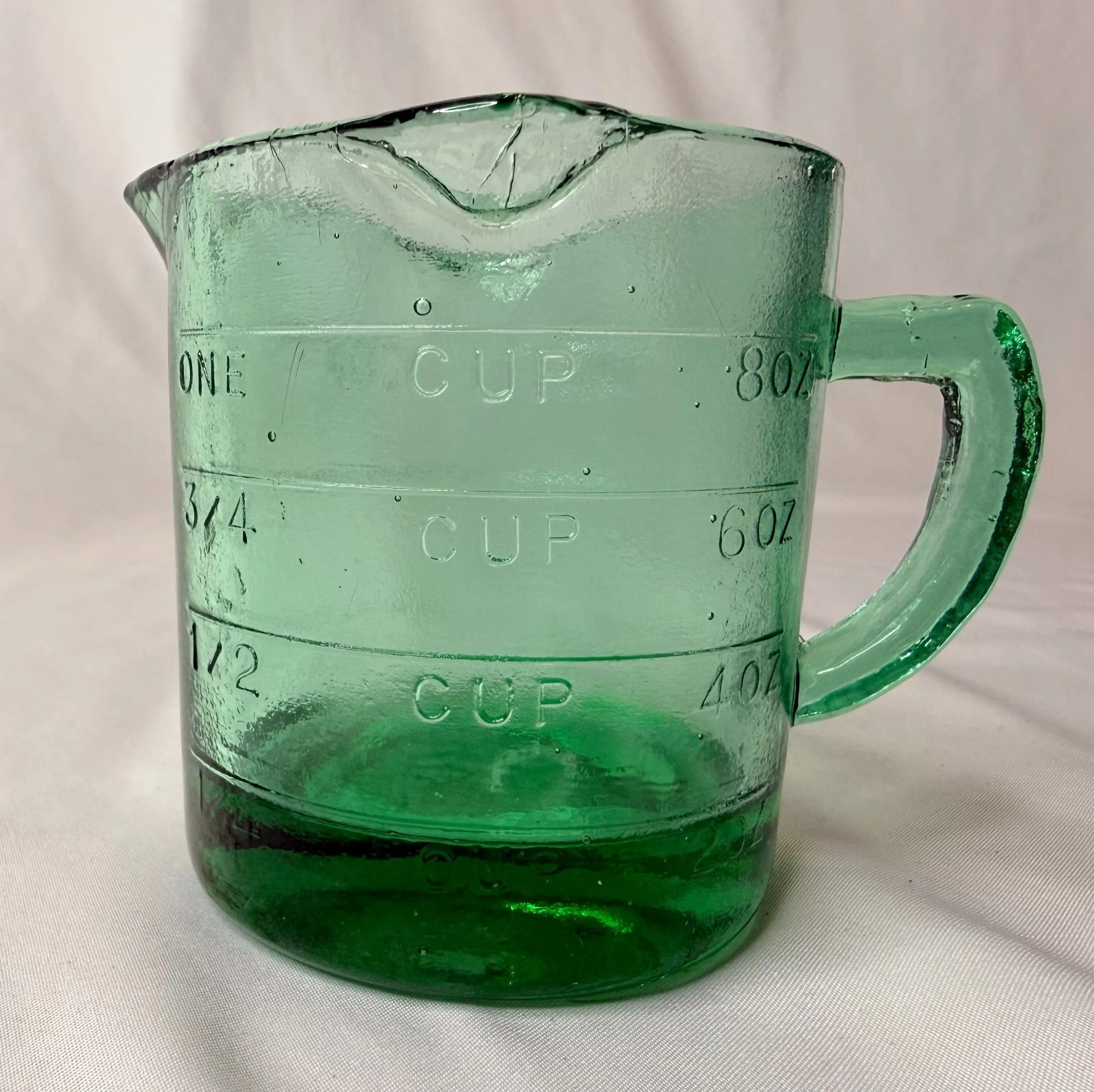 Green Depression Style Glass 3 Spout Measuring Cup Kitchenware Vintage Style