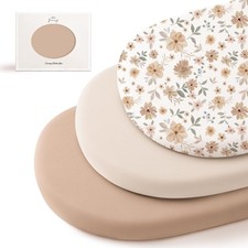 3 Pack Stretchy Bassinet Sheets for Baby Girl Boy, Soft Breathable Baby Bassi...