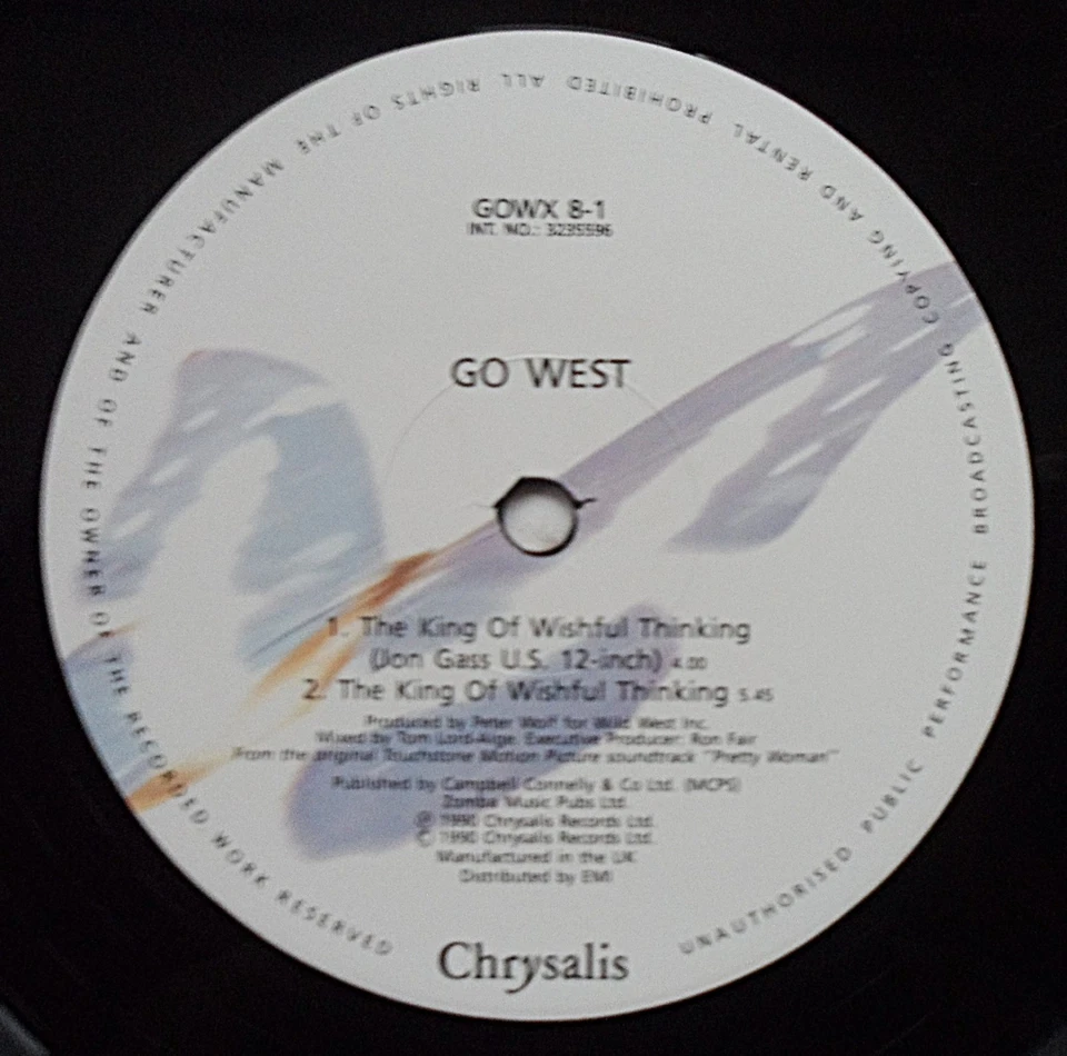 GO WEST - THE KING OF WISHFUL THINKING 12" VINYL 1990 CHRYSALIS GOWX8 *VG/G+* - Image 3 of 4