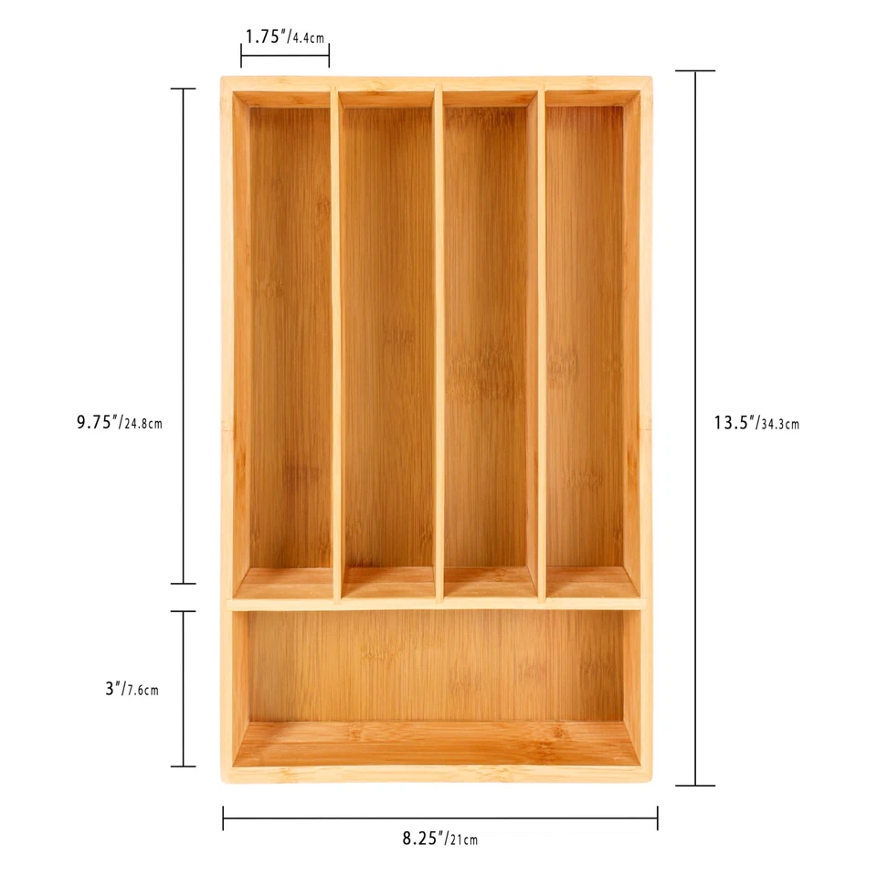 Бамбуковый органайзер для столовых приборов 5 слотов, 13,5 дюйма x 8,25 дюйма, натуральный, подходит для любого размера... - Изображение 2 из 4