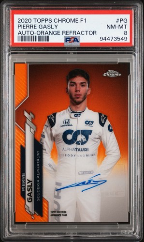2020 TOPPS CHROME FORMULA 1 PIERRE GASLY ORANGE /25 AUTO PSA 8 RC