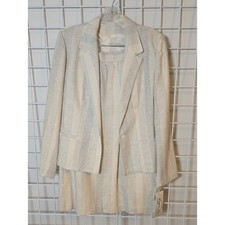 ROYCE LTD NY Vintage Cream and Light Gray Blue Striped Skirt Suit Set 10 NWT