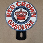 Vintage Standard Red Crown Gasoline Porcelain Metal License Plate Topper Sign