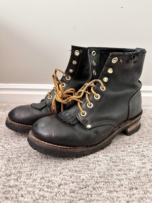 Vintage ALP Black Leather Oil Resistant Kiltie Logger Boots Work