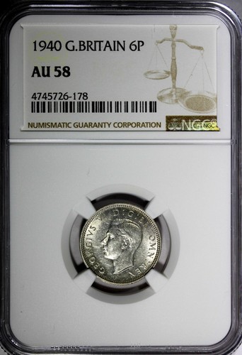 GREAT BRITAIN George VI Silver 1940 6 Pence NGC AU58  KM# 852 (178) - Picture 2 of 4