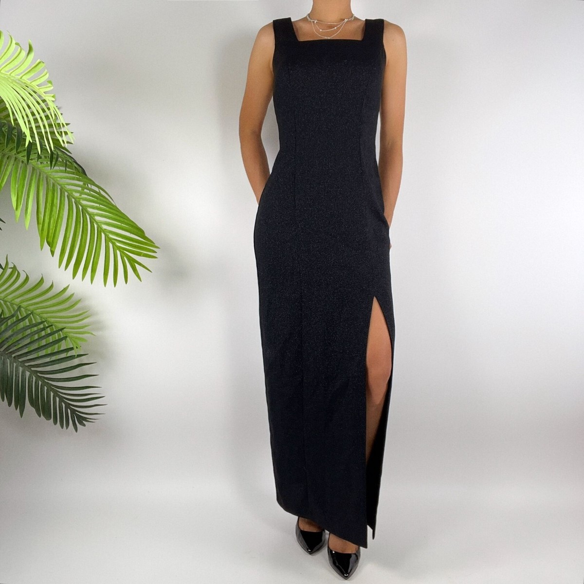 Vintage 90s Grunge Black Glitter Fairycore Maxi Prom Evening