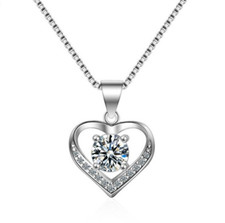 925 Sterling Silver Love Heart CZ Pendant Necklace 18" Birthday Women Girl Gift
