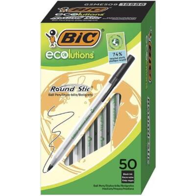 NEW BIC Round Stic ECOlutions Ballpoint Pens 50 Pack Black
