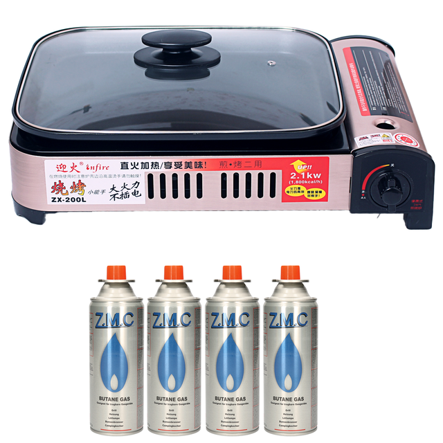 Gas Estufa Fogón Estufa de Camping + Cacerola la Parrilla Exterior + 4x Gas Estufa Fogón Estufa de Camping + Cacerola la Parrilla Exterior + 4x
