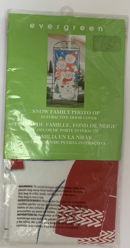 Snow Family Photo Op Interactive DOOR COVER Evergreen 28"W x 54"H Linen Cloth - Picture 9 of 9