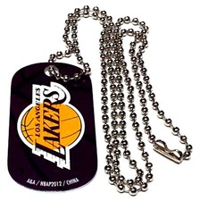 LOS ANGELES LAKERS NBA NECKLACE PENDANT 1.5" LONG METAL DOG TAG WITH 21" CHAIN
