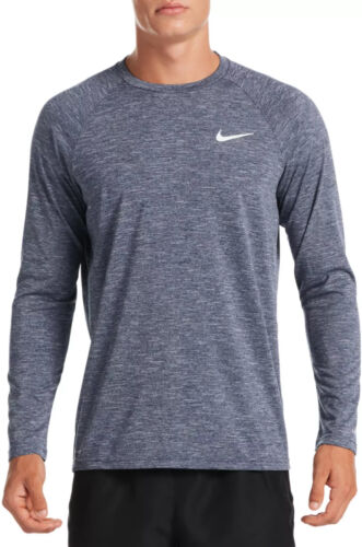 NWT NIKE MEN HYDROGUARD 40+ UPF SWIM LONG SLEEVED T SHIRT HEATHER NAVY BLUE S - 第 1/4 張圖片