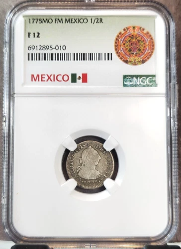 1775 Mo FM MEXICO SILVER 1/2 REAL CHARLES III NGC F 12 SCARCE NICE COIN