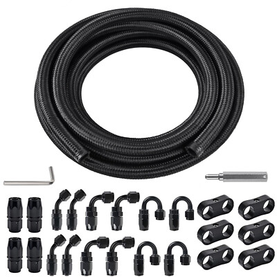 10FT 20FT 6AN 8AN 10AN Nylon PTFE Fuel Line Hose Fittings Kit Braided For E85