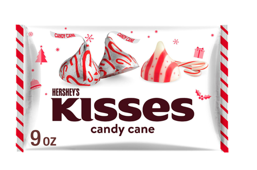 HERSHEY'S KISSES Candy Cane Flavored, Christmas Candy Bag, 9 oz