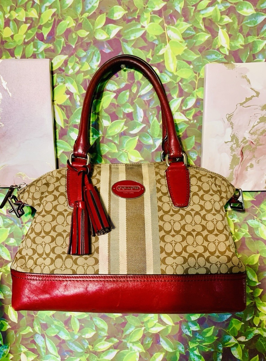 Coach Purse Monogram And Burgundy Leather G1220-21154 | eBay