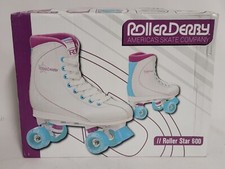RollerDerby Roller Star 600 Derby Quad Roller Skates White Womens Size 7 W/ Box