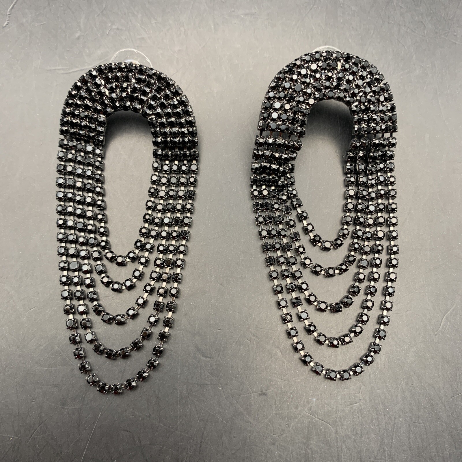 Dramatic Black Rhinestone Earrings Swag Drape Dan… - image 4