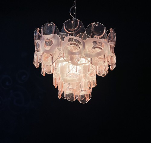Vintage Italian Murano chandelier lamp - 36 pink glasses - Picture 9 of 15