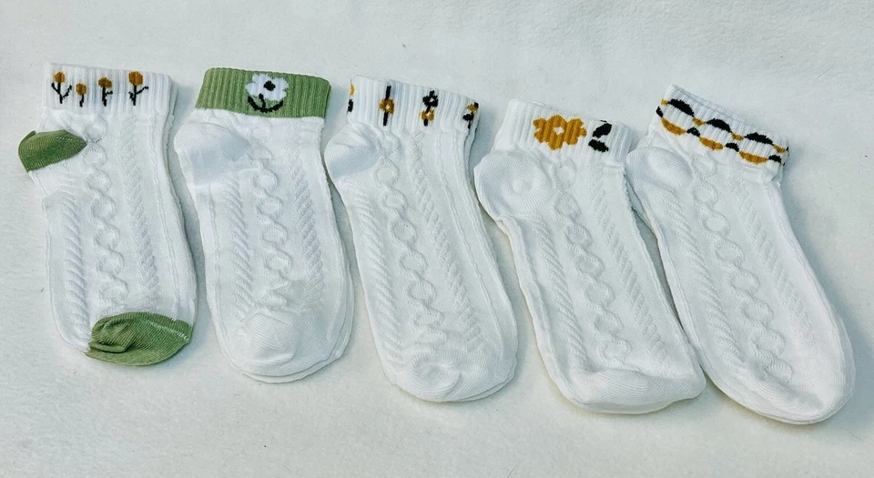 Lindo conjunto de 5 calcetines tobilleros de moda con estampado floral mixto para mujer Foto 2 de 3