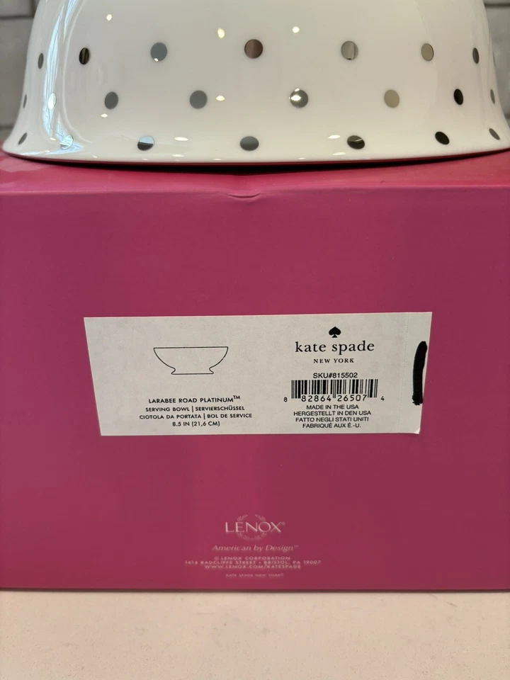 Tigela de servir Kate Spade Lenox Larabee Road ponto platina nova em folha - Imagem 3 de 4