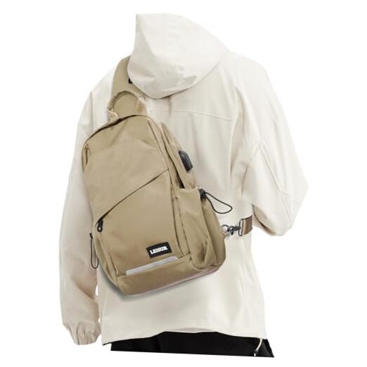 Khaki Anti-Theft Sling Bag for Men & Women - Small One Strap Motorcycle Pack