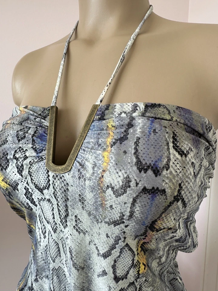 Rachel Roy Womens Grey Snakeskin Hardware Halter One Piece Swimsuit, Medium - Image 2 of 4