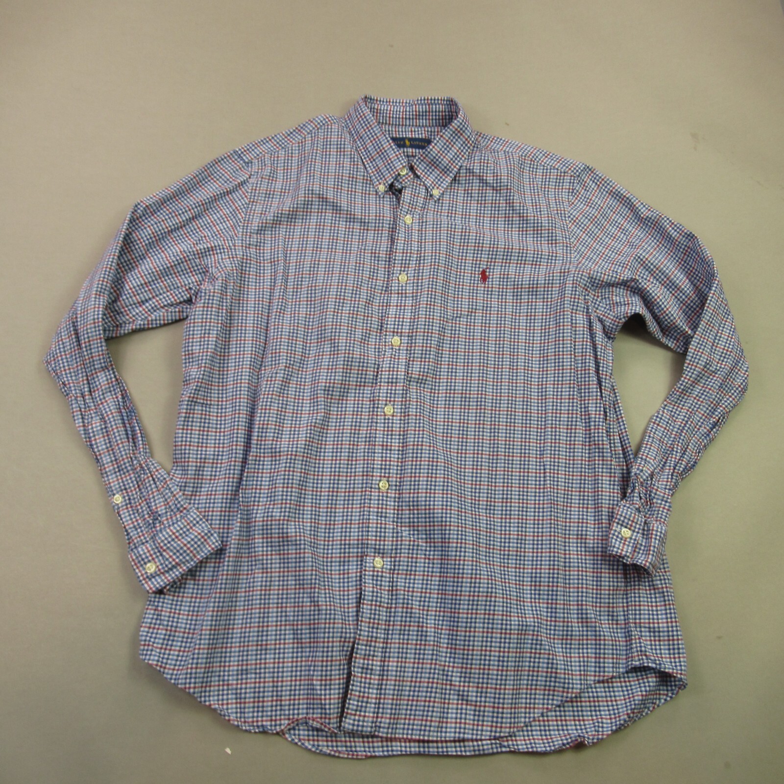 Polo Ralph Lauren camicia uomo XL manica lunga bottoni davanti quadri pony leggera