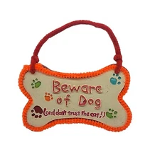 Beware Of Dog and Don't Trust The Cat  Christmas Ornament Bone Sign Paw Prints 