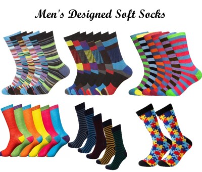 HERRENSOCKEN BEDRUCKT FARBIGE STREIFEN ARGYLE MODE FUNKY BÜRO ARBEIT UK SET