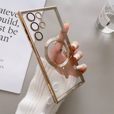 For Samsung Galaxy S25 Ultra S24 S23 S22 Magnetic TPU Clear Case Lens Protector
