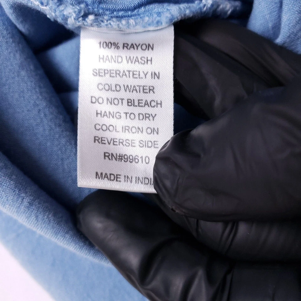 Tramp Chambray Off Shoulder Blouse Women XL Boho Cottagecore Summer Festival - Image 3 of 4