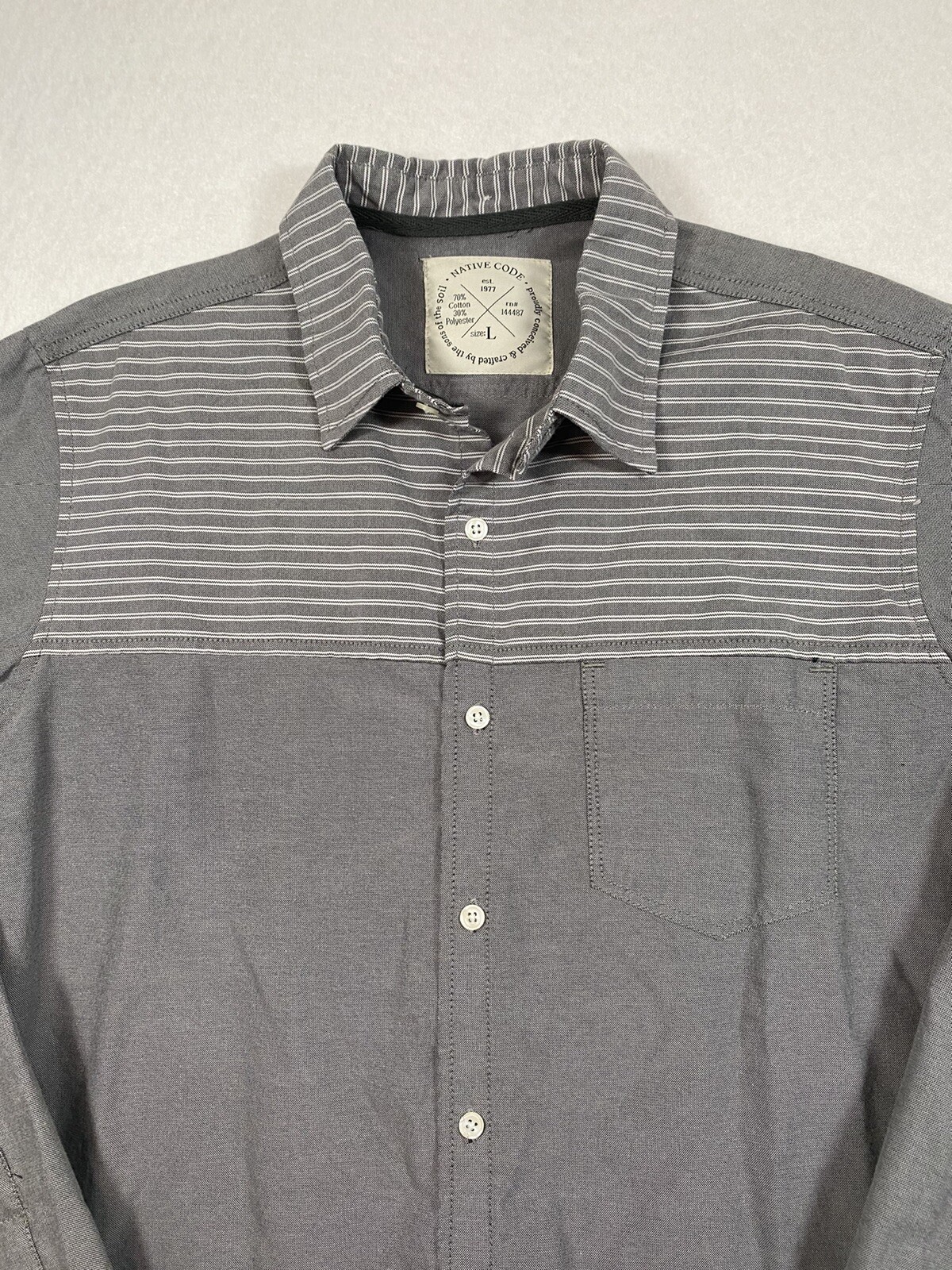 Native Code Mens Button Down Gray Shirt Partially… - image 1
