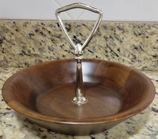 VTG Vermillion Walnut Wood Bowl w/ Handle Springfield MO Mid Century Modern
