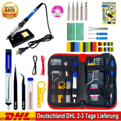 DE Lötkolben Set 60W Regelbar Feinlötkolben Soldering Iron Wire Lötzinn Lötdraht