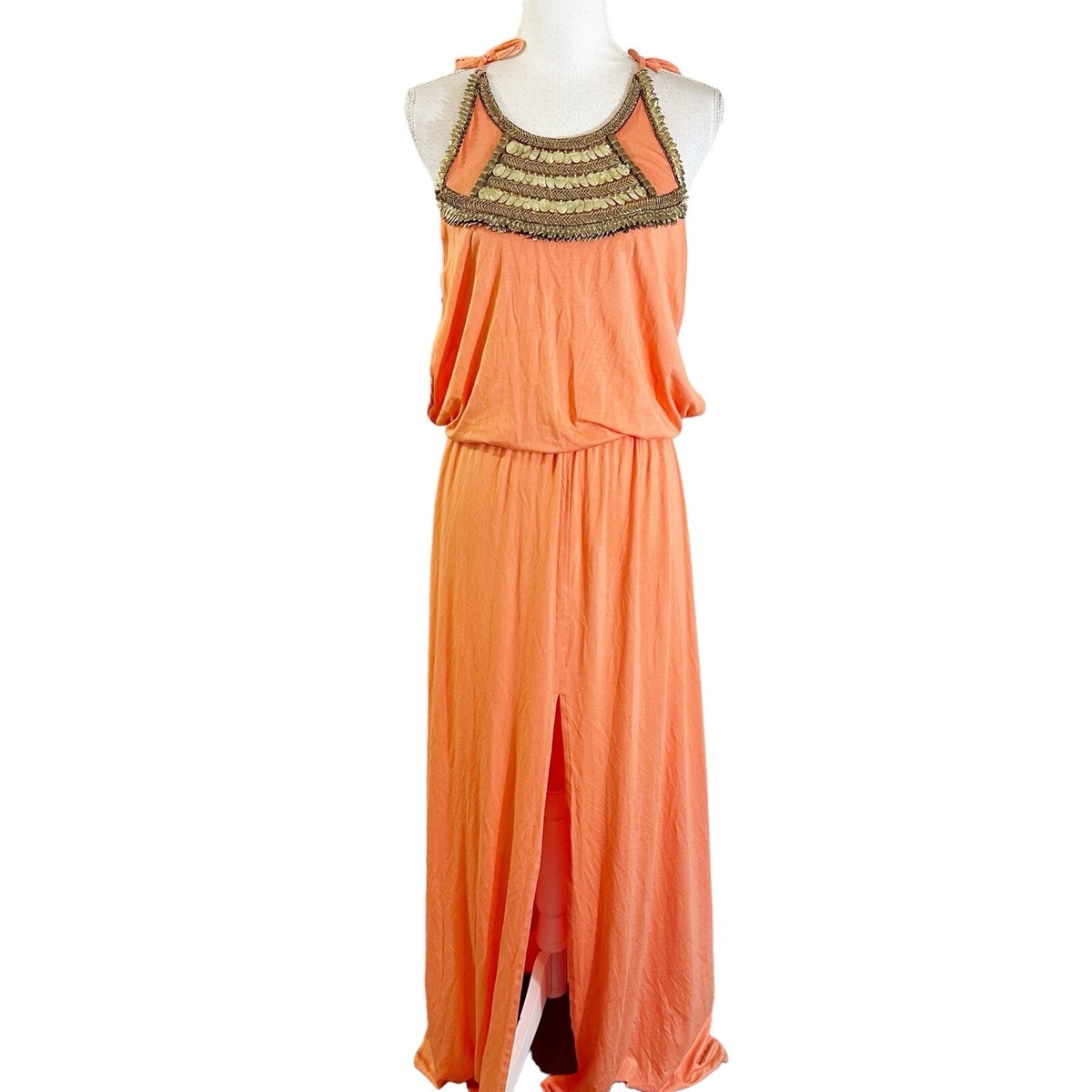 Melissa Odabash Womens Sanella Maxi Dress Gold Embellish Neck Cruise  Resortwear