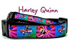 Harley Quinn dog collar handmade adjustable buckle 1" or 1/2" wide or leash 