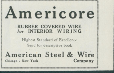 1923 Americore Rubber Covered Wire Interior Wiring American Steel Wire Ad EW1
