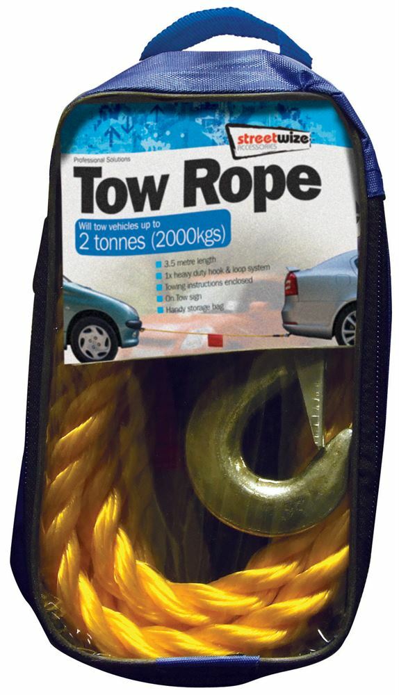 Universal Streetwize 2 Tonne Braided Tow Rope Orange 2 Metal S Hooks 2T SWTR20