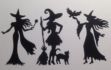 Witches 3 Designs 6 Pcs Black Die Cut Embellishments 3-1/4" x 2-1/4"