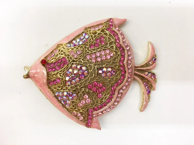 Nuevo Broche PIN GRANDE ROSA CRISTAL Y ESMALTE PEZ TROPICAL para mujer