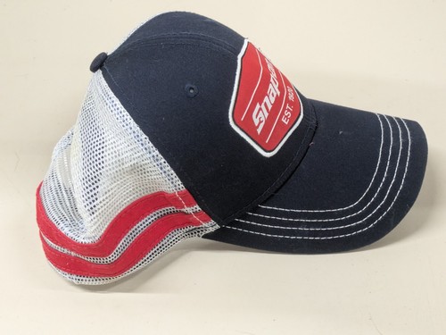 Snap-On Tools Official Hat Red Logo White Mesh Blue Bill Adjustable Cap - Picture 4 of 4