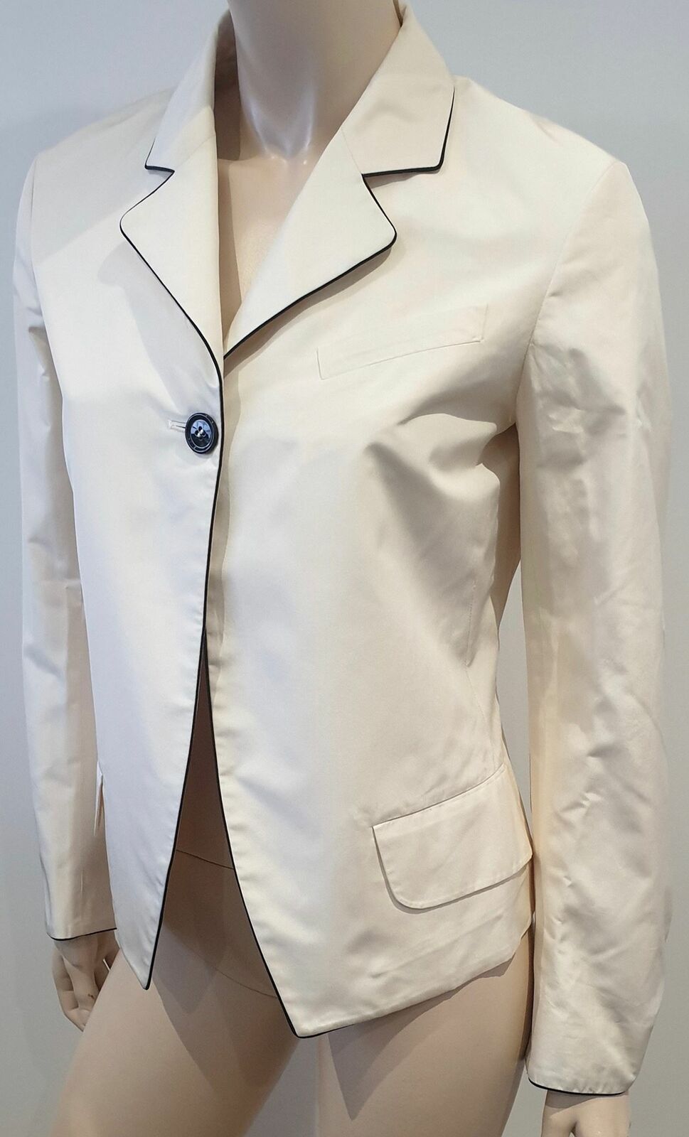 Blazer Jacket YVES SAINT LAURENT Crema Seta Nero Finiture Collegate V 40 UK12