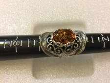 PZ Israel Elongated Amber 925 Sterling Silver Ring Sz 6