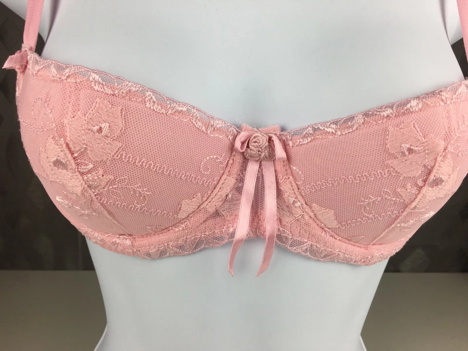 Alegro Embroidered Lace Underwire Demi Sexy Lingerie Bra - Pink 9021 Size 30-40 - Image 2 of 4