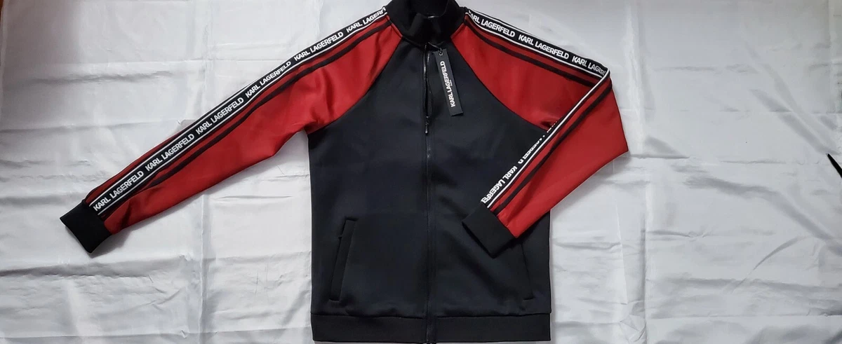 NEW KARL LAGERFELD PARIS MEN S MULTICOLOR TORAL LOGO TAPE TRACK JACKET SIZE M