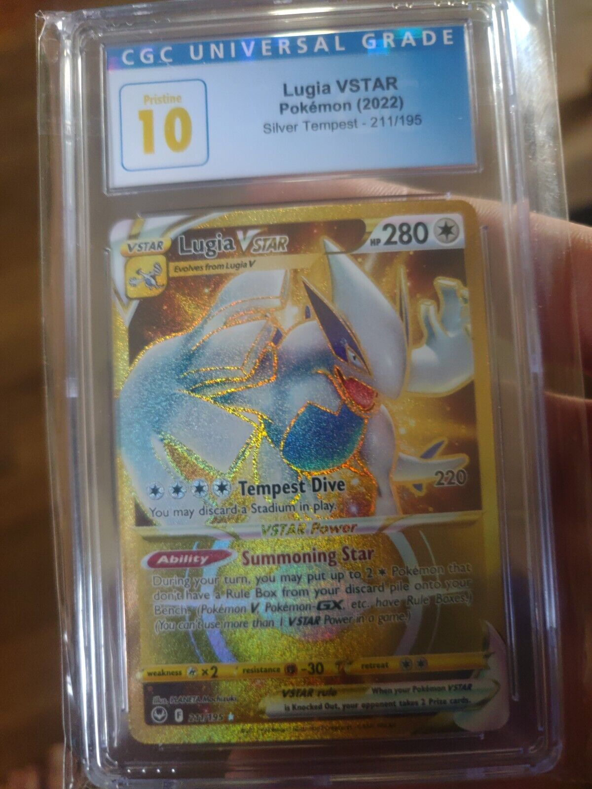 Lugia VSTAR 202/195 Carte Pokémon rare arc-en-ciel (SWSH Silver Tempest) +  TitanCards® Toploader