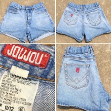 Vintage JOU JOU Denim Shorts Button Fly High Waist 80s size 11 12 27.5 in Jorts